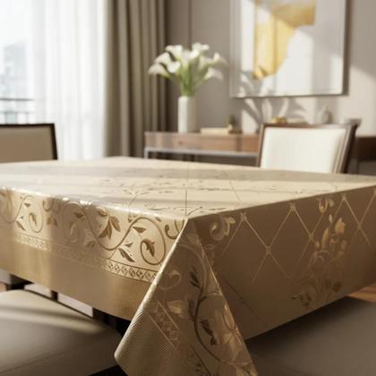 Imagem de Toalha de Mesa Retangular 140x220 Natal Dourada PVC Plástico