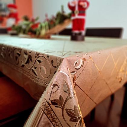 Imagem de Toalha de Mesa Retangular 140x220 Natal Dourada PVC Plástico