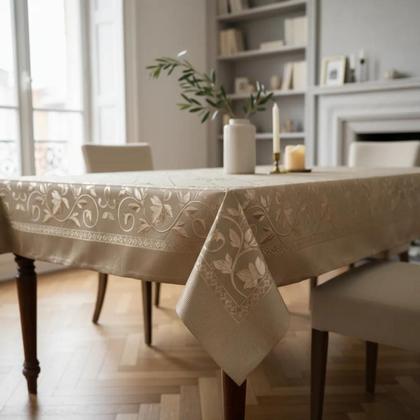 Imagem de Toalha de Mesa Retangular 140x220 Natal Dourada PVC Plástico