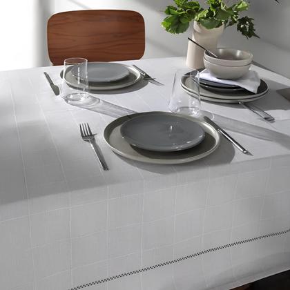 Imagem de Toalha de Mesa Retangular 6 Lugares Dohler Limpa Fácil Iara Cinza Xadrez 1,40m x 2,10m