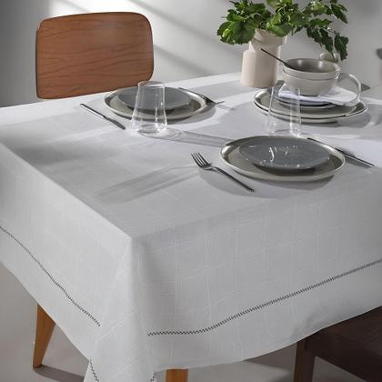 Imagem de Toalha de Mesa Retangular 6 Lugares Dohler Limpa Fácil Iara Cinza Xadrez 1,40m x 2,10m