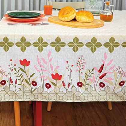 Imagem de Toalha de Mesa Retangular 6 Lugares Estampada Floral Ramos Delicados Jardineira 140x210