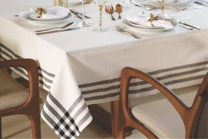 Imagem de Toalha de Mesa Retangular 8 Lugares Com Listras Creme e Preto Paris 140x300
