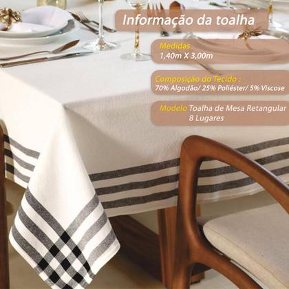 Imagem de Toalha de Mesa Retangular 8 Lugares Com Listras Creme e Preto Paris 140x300