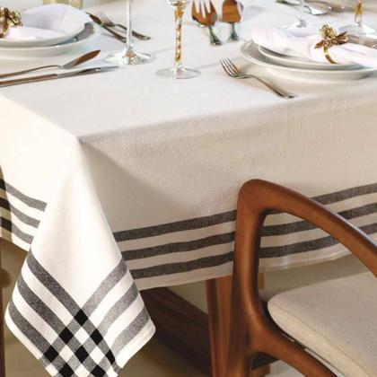 Imagem de Toalha de Mesa Retangular 8 Lugares Com Listras Creme e Preto Paris 140x300