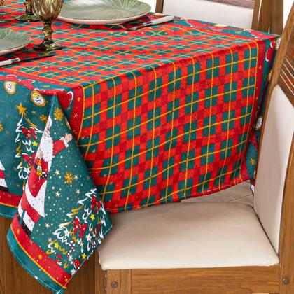 Imagem de Toalha de Mesa Retangular Avulsa Estampada Natalina com Hotfix 2,20m x 1,40m para 6 Lugares - Decoração Natal Fim de Ano
