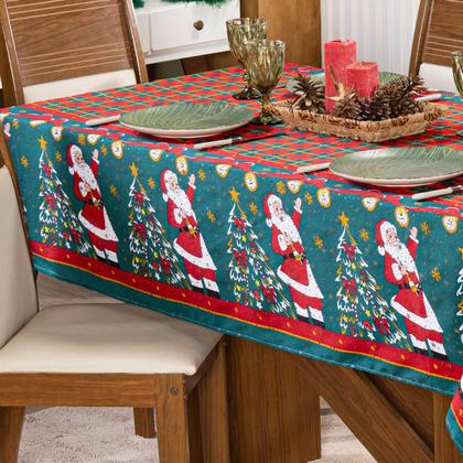 Imagem de Toalha de Mesa Retangular Avulsa Estampada Natalina com Hotfix 2,20m x 1,40m para 6 Lugares - Decoração Natal Fim de Ano