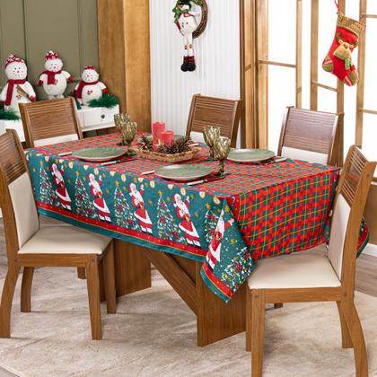 Imagem de Toalha de Mesa Retangular Avulsa Estampada Natalina com Hotfix 2,20m x 1,40m para 6 Lugares - Decoração Natal Fim de Ano