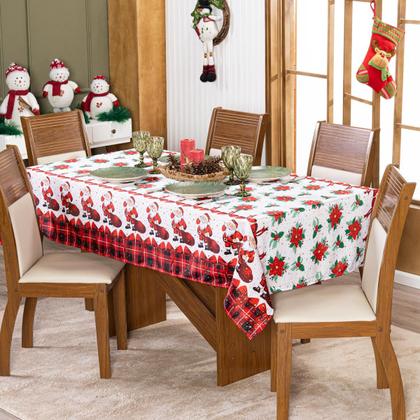 Imagem de Toalha de Mesa Retangular Avulsa Estampada Natalina com Hotfix 2,20m x 1,40m para 6 Lugares - Decoração Natal Fim de Ano