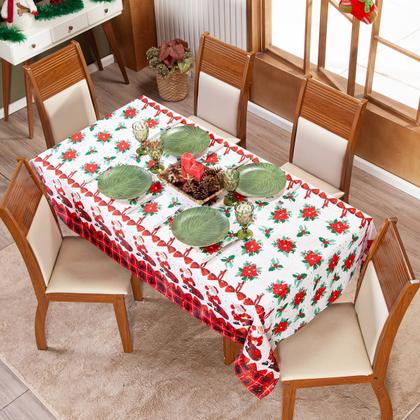 Imagem de Toalha de Mesa Retangular Avulsa Estampada Natalina com Hotfix 2,20m x 1,40m para 6 Lugares - Decoração Natal Fim de Ano