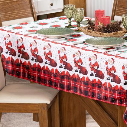 Imagem de Toalha de Mesa Retangular Avulsa Estampada Natalina com Hotfix 2,20m x 1,40m para 6 Lugares - Decoração Natal Fim de Ano
