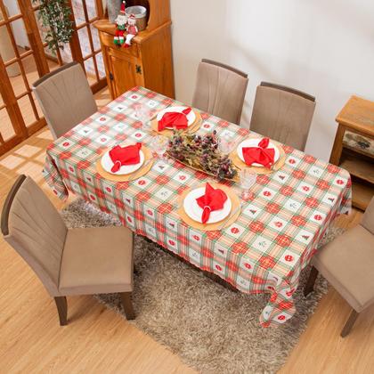 Imagem de Toalha de Mesa Retangular Avulsa Estampada Natalina com Hotfix 2,20m x 1,40m para 6 Lugares - Decoração Natal Fim de Ano