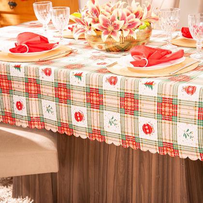 Imagem de Toalha de Mesa Retangular Avulsa Estampada Natalina com Hotfix 2,20m x 1,40m para 6 Lugares - Decoração Natal Fim de Ano