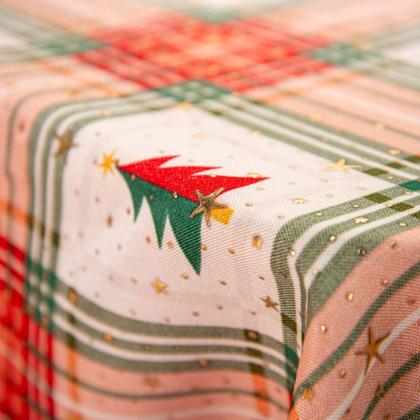 Imagem de Toalha de Mesa Retangular Avulsa Estampada Natalina com Hotfix 2,20m x 1,40m para 6 Lugares - Decoração Natal Fim de Ano