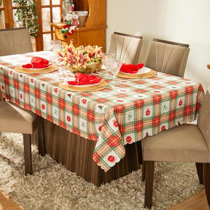 Imagem de Toalha de Mesa Retangular Avulsa Estampada Natalina com Hotfix 2,20m x 1,40m para 6 Lugares - Decoração Natal Fim de Ano