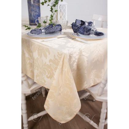 Imagem de Toalha de Mesa Retangular em Tecido Jacquard Pérola Medalhão Tradicional