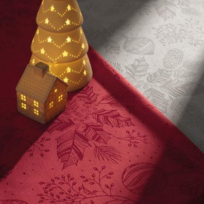 Imagem de Toalha de Mesa Retangular Jacquard Natal - Azevinho - 8 Lugares - Karsten