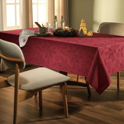 Imagem de Toalha de Mesa Retangular Jacquard Natal - Azevinho - 8 Lugares - Karsten