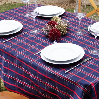 Imagem de Toalha de Mesa Retangular Xadrez Azul e Vermelha
