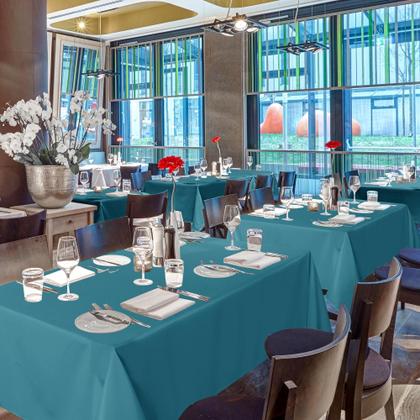 Imagem de Toalha de mesa sancua retangular para mesas de 6 pés, pacote com 6, azul-petróleo