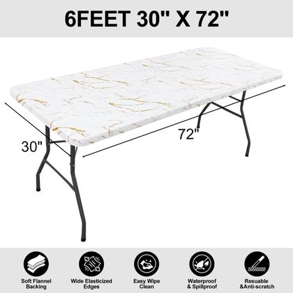 Imagem de Toalha de mesa Smiry impermeável, elástica, ajustada para mesa de 6 pés, branca