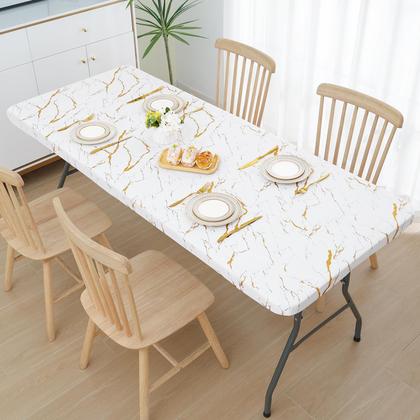 Imagem de Toalha de mesa Smiry impermeável, elástica, ajustada para mesa de 6 pés, branca