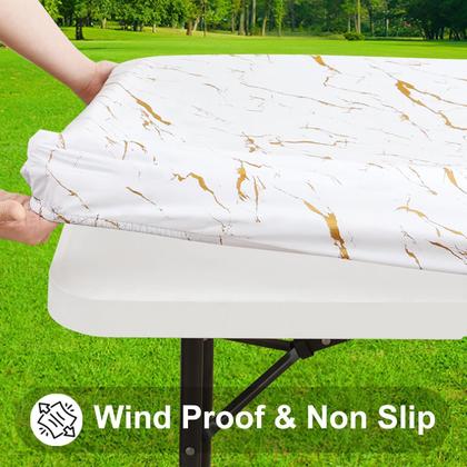 Imagem de Toalha de mesa Smiry impermeável, elástica, ajustada para mesa de 6 pés, branca