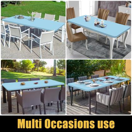 Imagem de Toalha de mesa Smiry impermeável, elástica, ajustada para mesa de 8 pés, azul claro