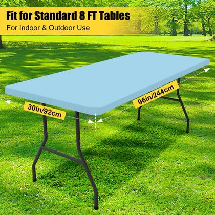 Imagem de Toalha de mesa Smiry impermeável, elástica, ajustada para mesa de 8 pés, azul claro