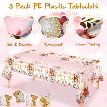 Imagem de Toalha de mesa Tatuo Teddy Bear Baby Shower Plastic 137 x 274 cm, pacote com 3