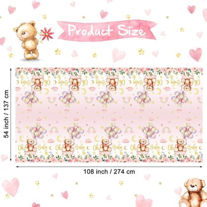 Imagem de Toalha de mesa Tatuo Teddy Bear Baby Shower Plastic 137 x 274 cm, pacote com 3