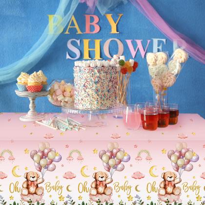 Imagem de Toalha de mesa Tatuo Teddy Bear Baby Shower Plastic 137 x 274 cm, pacote com 3