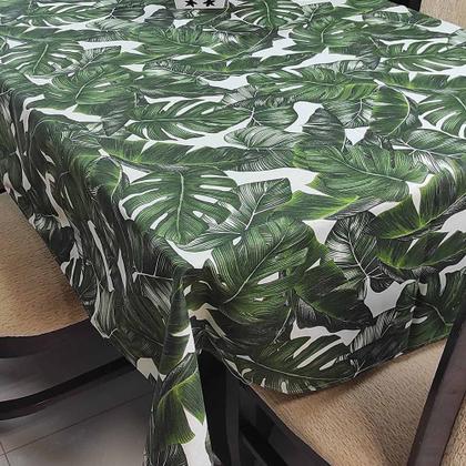 Imagem de Toalha De Mesa Térmica Impermeável 1,50m x 2,00m 4 a 6 Cadeiras - Floral Verde - 60% Algodão / 40% Poliéster