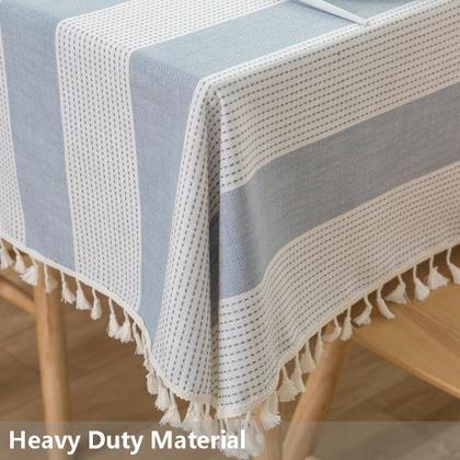 Imagem de Toalha de mesa TrueDelve em tecido listrado azul e branco 180x140cm