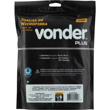 Imagem de Toalha de microfibra, 40 cm x 60 cm, 400 g/m² (gsm), verde, VONDER PLUS