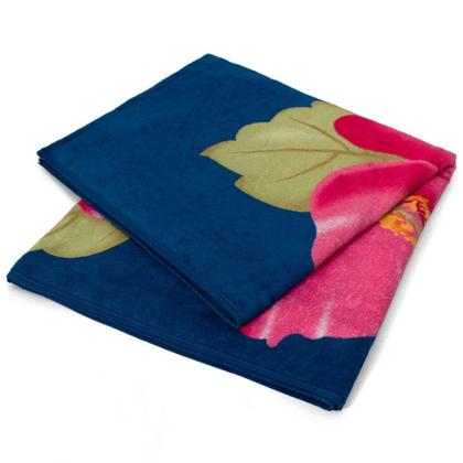 Imagem de Toalha de Praia KazzaVip Veludo Estampado Reativo 100% Algodão Flora 76cmx1,52m Resort Azul