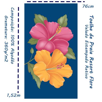 Imagem de Toalha de Praia KazzaVip Veludo Estampado Reativo 100% Algodão Flora 76cmx1,52m Resort Azul