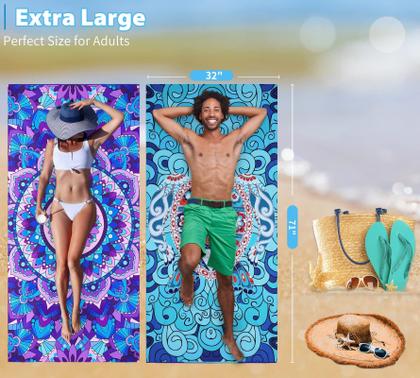 Imagem de Toalha de praia Qinqinamu, microfibra 180x80cm, sem areia, pacote com 2