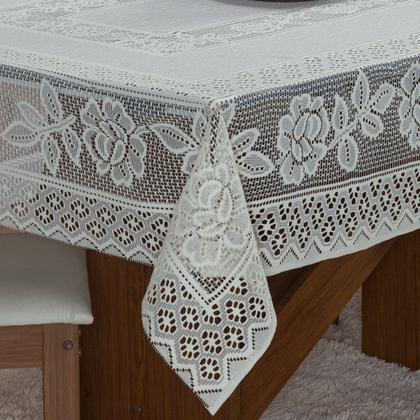 Imagem de Toalha de Renda Retangular 2,20m x 1,40m Floral 6 Lugares Cozinha Forro de Mesa de Jantar Decorativa