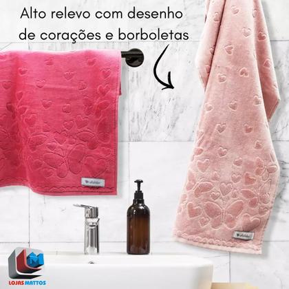 Imagem de Toalha de Rosto 100% Algodão Aveludada Macia Romance Coração Borboleta Dohler