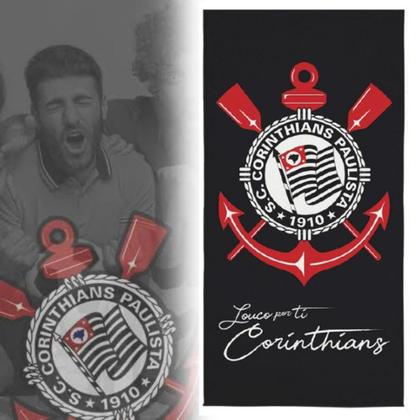 Imagem de Toalha de Time Banho Praia Corinthians 100% Poliéster Transfer 70cm x 1,40m Preto Lepper