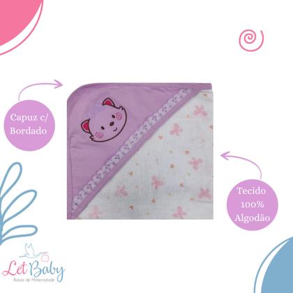 Imagem de Toalha fralda para bebê com capuz bordado 100% algodao - menino e menina