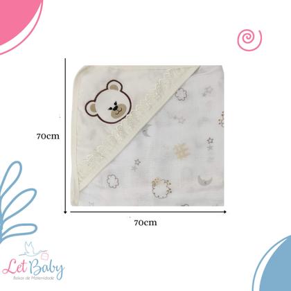 Imagem de Toalha fralda para bebê com capuz bordado 100% algodao - menino e menina