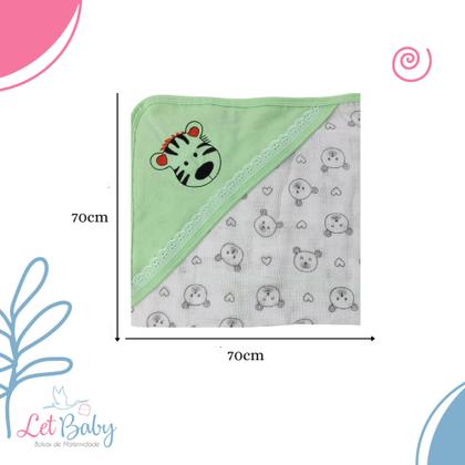 Imagem de Toalha fralda para bebê com capuz bordado 100% algodao - menino e menina