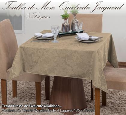 Imagem de Toalha Mesa Luxo Quadrada Jacquard Sala Jantar 4 Lugares