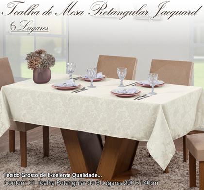 Imagem de Toalha Mesa Luxo Retangular Sala Jantar Jacquard 6 Lugares