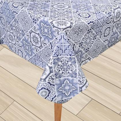 Imagem de Toalha Mesa Plástica Térmica Azulejo Azul 8 10 lugares 2,50