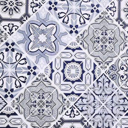 Imagem de Toalha Mesa Plástica Térmica Azulejo Azul 8 10 lugares 2,50