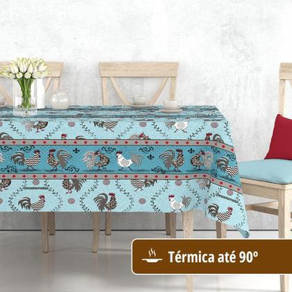 Imagem de Toalha Mesa Plástica Térmica Roça Az 4 lugares Redonda 1,38