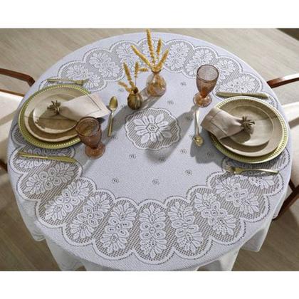 Imagem de Toalha Mesa Redonda Renda Interlar Clássica Branca 6 Lugares